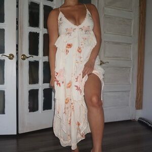 Free People Floral Embroidered Ruffled Maxi Dress